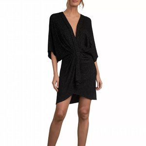 Elan Womens Metallic V Neck Mini Dress Black S